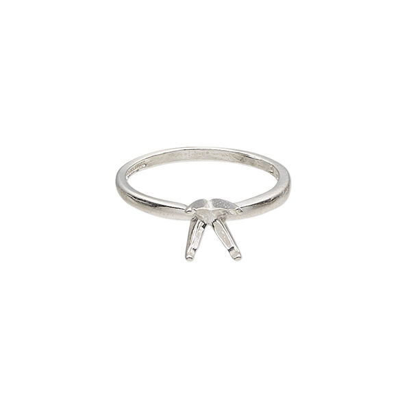 Ring, Sure-Set™, sterling silver, 7mm 4-prong round setting, size 5-1/2 to 6. Sold individually. image number 0