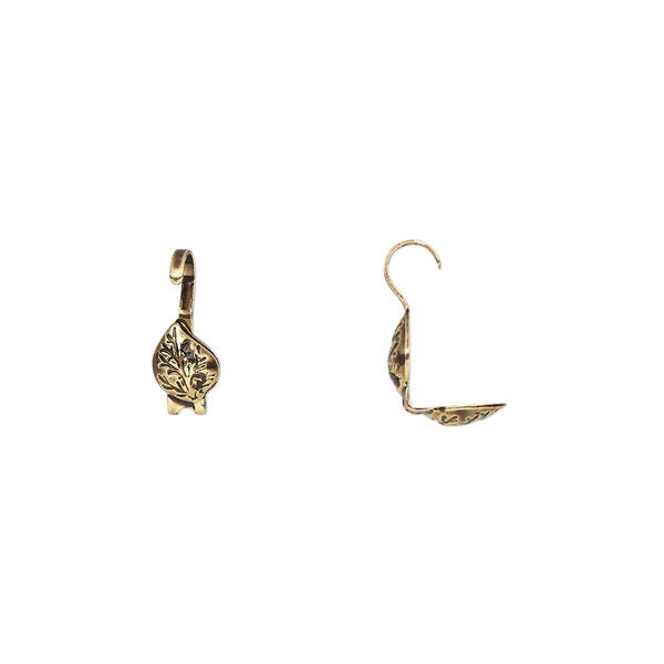 Bead tip, Hot Tips®, antique gold-plated brass, 9x5mm bottom clamp-on leaf with open loop. Sold per pkg of 100. image number 0
