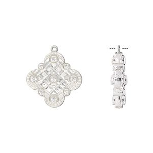 Drop, sterling silver and cubic zirconia, clear, 16mm double-sided diamond. Sold individually.