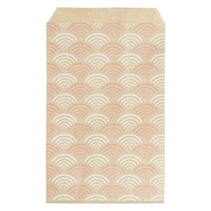 Bag, paper, brown, white and pink, 6x4 inch rectangle with fan-print and scalloped top edge. Sold per pkg of 100.