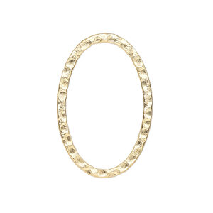 Focal, gold-plated steel, 30x20mm double-sided hammered flat open oval. Sold per pkg of 8.