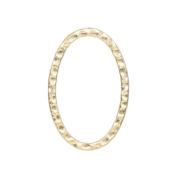 Focal, gold-plated steel, 30x20mm double-sided hammered flat open oval. Sold per pkg of 8. image number 0