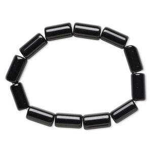 Bracelet, stretch, glass, opaque black, 14x7mm-15x8mm round tube, 6-1/2 inches. Sold individually.
