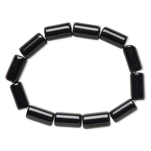Bracelet, stretch, glass, opaque black, 14x7mm-15x8mm round tube, 6-1/2 inches. Sold individually. image number 0