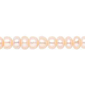 Pearl, cultured freshwater, peach, 6-8mm button, C grade, Mohs hardness 2-1/2 to 4. Sold per 16-inch strand.