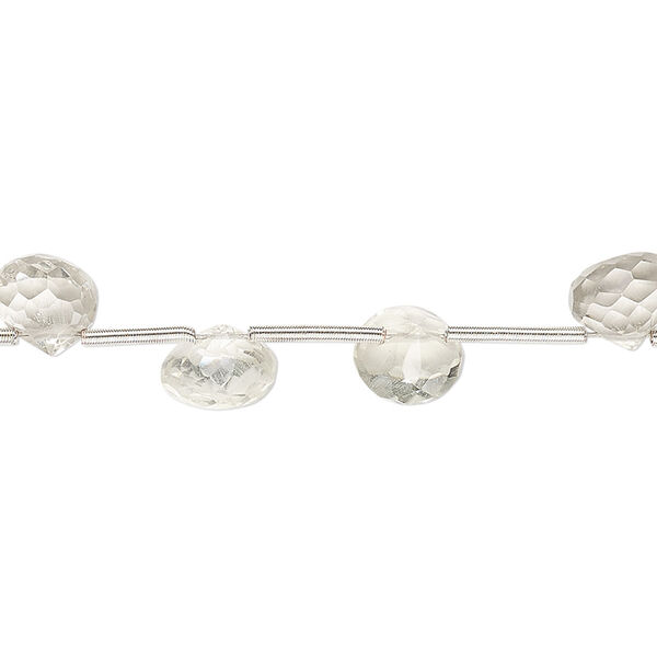 Bead, green quartz (heated), 7x6mm-8mm hand-cut top-drilled faceted teardrop with 0.4-1.4mm hole, B grade, Mohs hardness 7. Sold per pkg of 17. image number 0