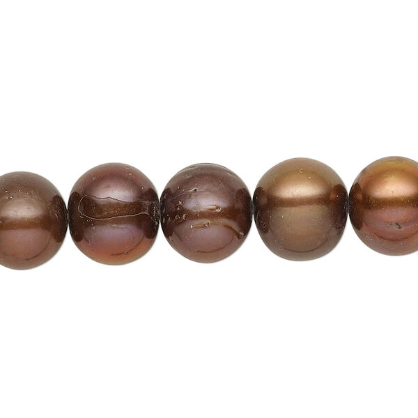 Pearl, cultured freshwater (dyed), dark copper rose, 9-11mm semi-round with 0.4mm hole, C grade, Mohs hardness 2-1/2 to 4. Sold per 15-inch strand. image number 0