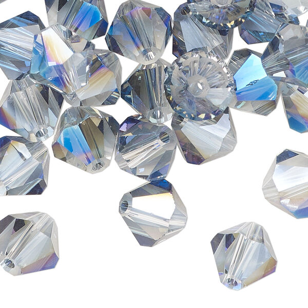Bead, glass, translucent crystal light blue, 10mm faceted bicone. Sold per pkg of 48. image number 0