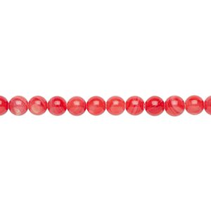 Bead, mother-of-pearl shell (dyed), coral, 4mm round, Mohs hardness 3-1/2. Sold per 16-inch strand.