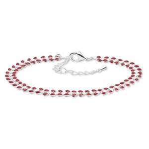 Bracelet, epoxy and silver-finished brass, red, 6.5mm wide with wreath design, 7-1/2 inches with 2-inch extender chain and lobster claw clasp. Sold individually.