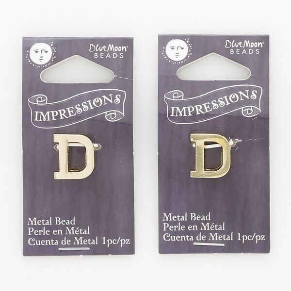 Bead, gold-finished "pewter" (zinc-based alloy), 13x12mm top-drilled alphabet letter D with 2mm hole. Sold per pkg of 2. image number 0