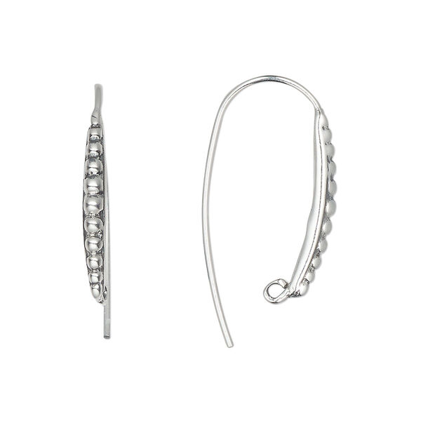 Ear wire, antiqued sterling silver, 23mm with beaded design and open loop, 20 gauge. Sold per pair. image number 0