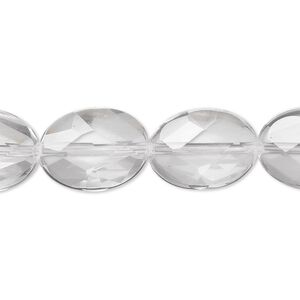 Quartz crystal 1pkg1, faceted oval bead natural 8 inch 16x12mm