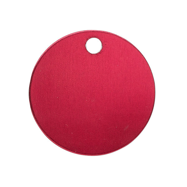 Drop, anodized aluminum, red, 25.5mm double-sided flat round blank with 3mm hole, 20 gauge. Sold per pkg of 10. image number 0