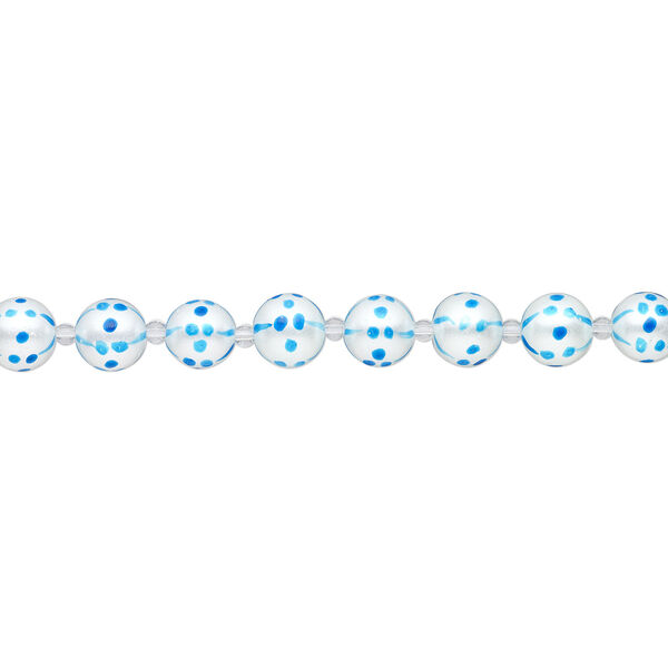 Bead, glass 1pkg8, opaque turquoise blue and white, 14mm hand-painted round. image number 1