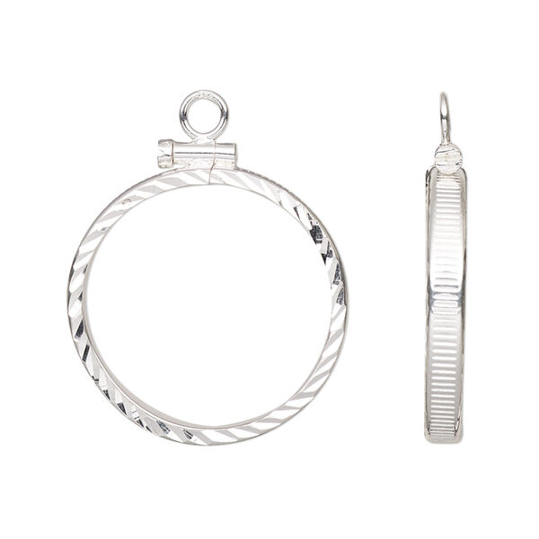 Drop, sterling silver, 23mm diamond-cut open round with 21mm screw-fastened flat round bezel setting. Sold individually. image number 0