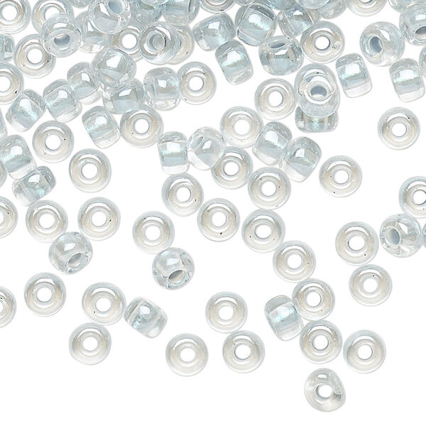Seed bead, Miyuki, glass, pkg/250g, #6 rocaille, translucent light blue-lined pearlized crystal clear, (RR-4608). image number 0