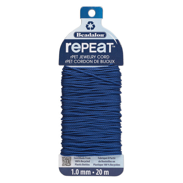 Cord, Beadalon® RePEaT™, recycled polyethylene, navy blue, 1mm, 100-pound test. Sold per 20-meter card. image number 0
