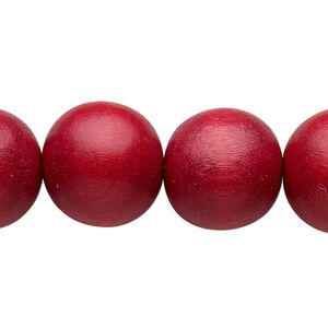 Bead, Taiwanese cheesewood (dyed / waxed), cranberry, 15-16mm round. Sold per 15-1/2" to 16" strand.