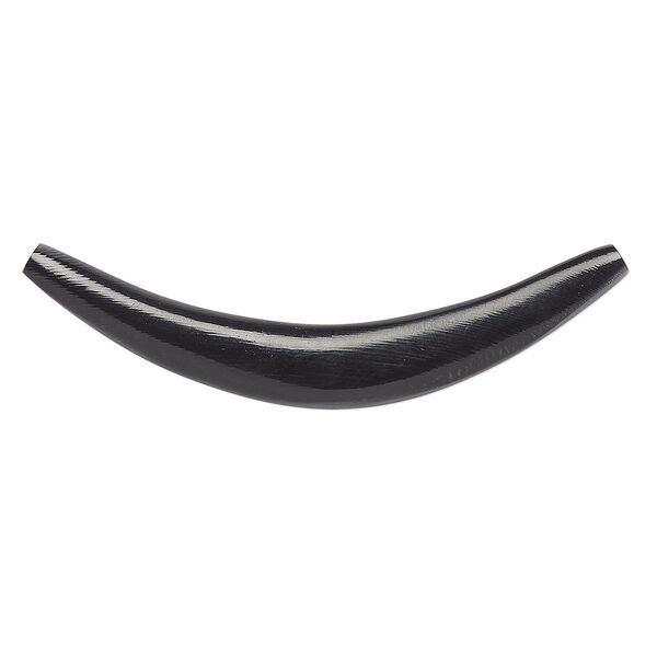 Component, horn (dyed), black, 8-10mm wide, 2 x 1/2 inch to 2-1/4 x 3/4 inch undrilled flat curve with tapered 4-5mm ends. Sold individually. image number 0