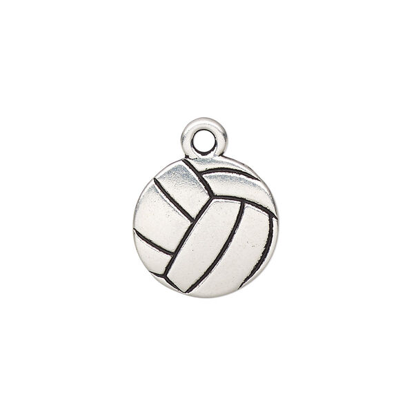 Charm, TierraCast®, antique silver-plated pewter (tin-based alloy), 15.5mm two-sided volleyball. Sold per pkg of 20. image number 0