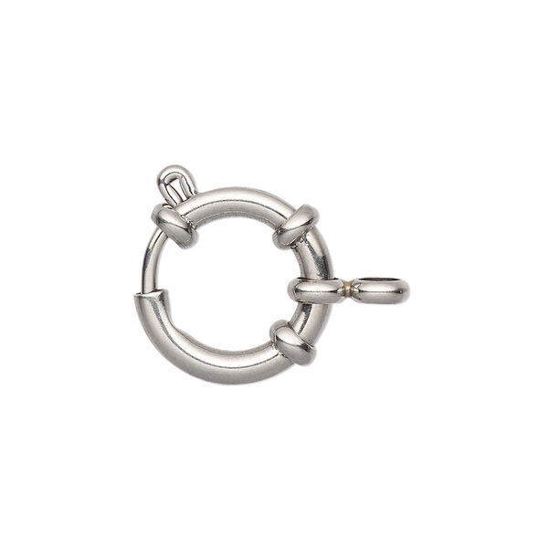 Clasp, springring, stainless steel, 17mm with nautical design. Sold individually. image number 0