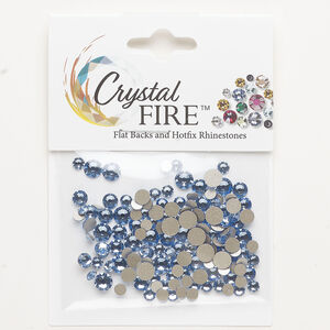 Flat back mix 1pkg144 aquamarine foil back, Crystal FIRE®, 3.00-4.80mm round SS12 / SS16 / SS20