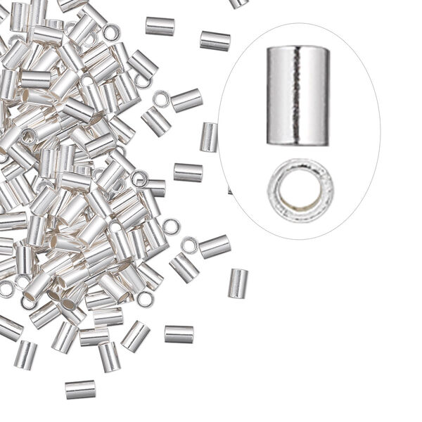 Crimp, sterling silver, 3x2mm cut tube with heavy wall, 1mm inside diameter. Sold per pkg of 100. image number 0