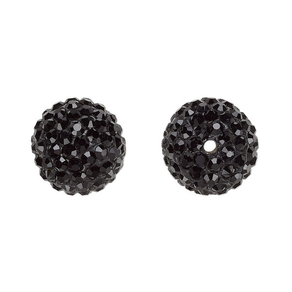 Bead, glass rhinestone / epoxy / resin, black, 14mm round. Sold individually. image number 0