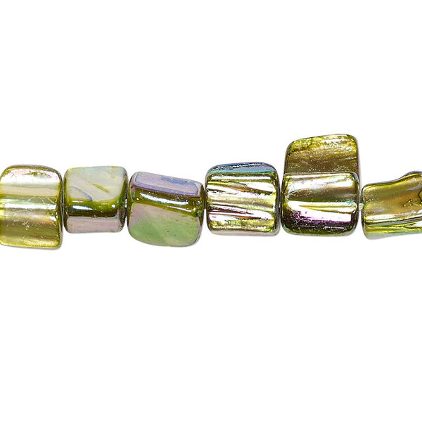 Bead, mother-of-pearl shell (coated), pine green AB, mini to small nugget, Mohs hardness 3-1/2. Sold per 15-inch strand. image number 0