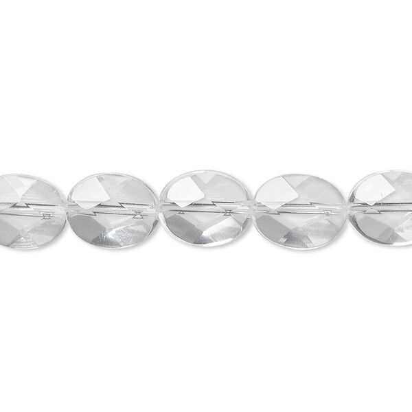 Bead, quartz crystal (natural), 10x8mm faceted flat oval, A- grade, Mohs hardness 7. Sold per 8-inch strand, approximately 20 beads. image number 0
