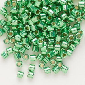 Seed bead, Delica®, glass, pkg/50g, #8 round, Duracoat® opaque galvanized dark mint green (DBL-1844).