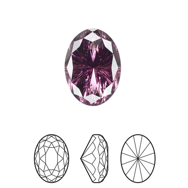 Fancy stone 1pk amethyst foil back, Crystal Passions® 18x13mm magical oval 4160 image number 0