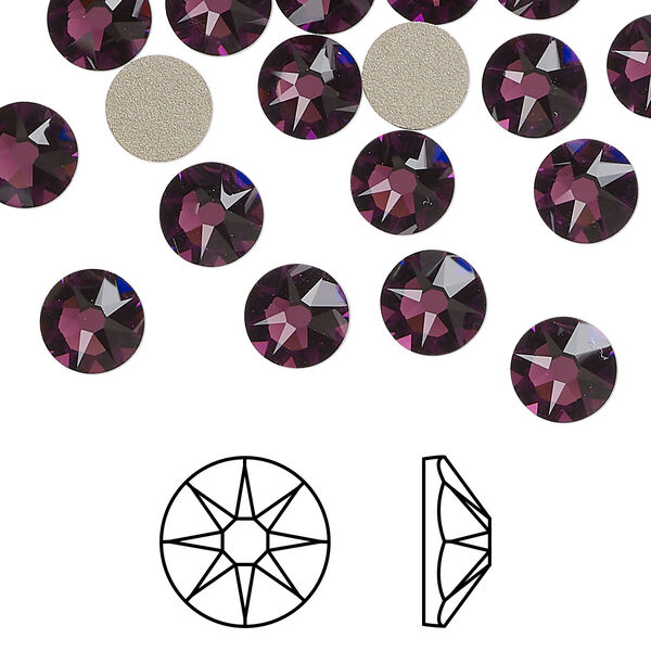 Flat back 144pk amethyst foil back, Swarovski® 7.07-7.27mm rose round SS34 2088 image number 0
