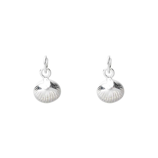 Charm, sterling silver, 7mm shell. Sold per pkg of 2. image number 0