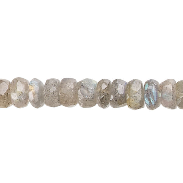 Bead, labradorite (natural), 6x3mm-7x5mm hand-cut faceted rondelle, B- grade, Mohs hardness 6 to 6-1/2. Sold per 14-inch strand, approximately 90 beads. image number 0