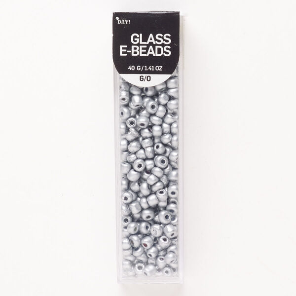 Seed bead, glass, pkg/40g, opaque silver, #6 round. image number 0