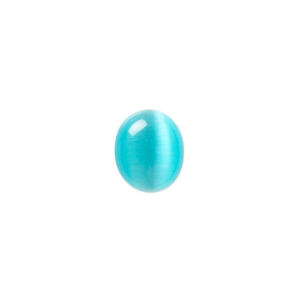 Cabochon, cat's eye glass (fiber optic glass), turquoise blue, 12x10mm calibrated oval, quality grade. Sold per pkg of 10. image number 0