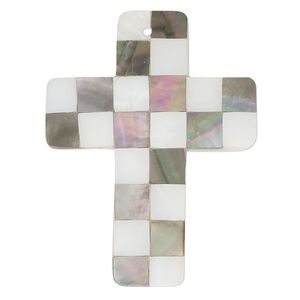 Focal, black lip shell / gold lip shell / mother-of-pearl shell (assembled), 39x30mm - 41x31mm single-sided curved cross, Mohs hardness 3-1/2. Sold individually.