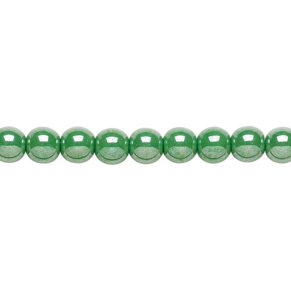 Bead, Czech glass druk, opaque green luster, 6mm round. Sold per 15-1/2" to 16" strand. image number 0