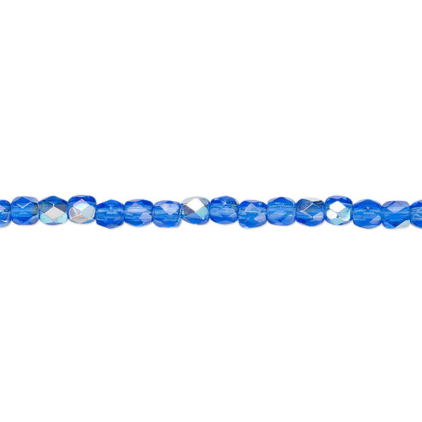 Bead, Czech fire-polished glass, light cobalt AB, 3mm faceted round. Sold per 15-1/2" to 16" strand. image number 0