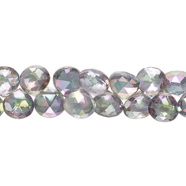 Bead, mystic topaz (coated), 7-8mm hand-cut top-drilled faceted puffed teardrop, B+ grade, Mohs hardness 8. Sold per 8-inch strand, approximately 50 beads. image number 0