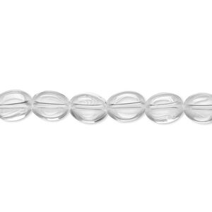 Quartz crystal 1pkg1, flat oval bead natural 8 inch 7x5mm