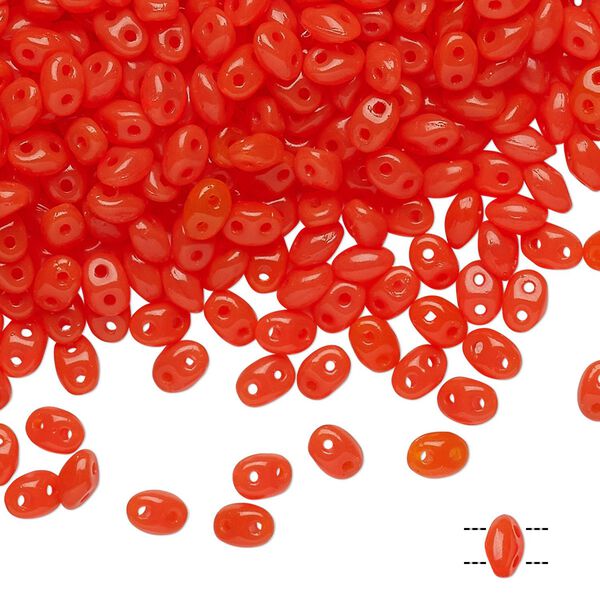 Bead, Preciosa Twin™, Pressed Twin, Czech pressed glass, opaque jelly orange, 5x2.5mm oval with (2) 0.7-0.8mm holes. Sold per 250-gram pkg. image number 0