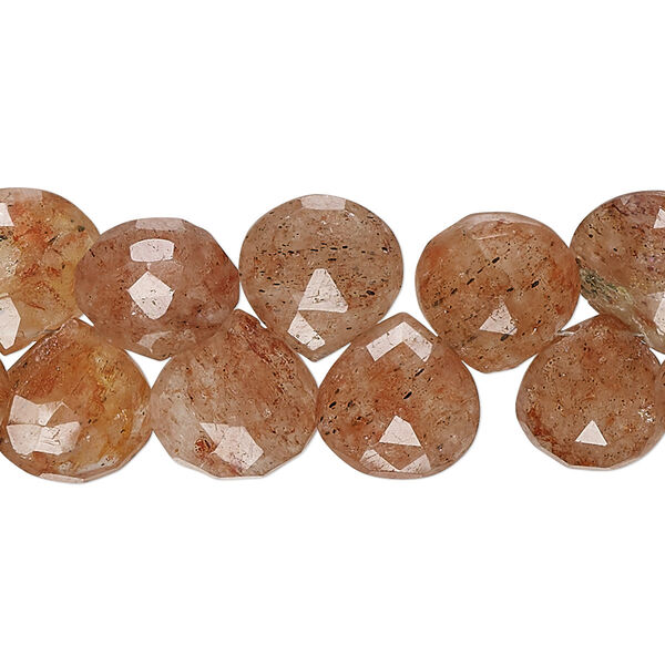 Bead, strawberry quartz (natural), 9-12mm hand-cut faceted puffed teardrop, C+ grade, Mohs hardness 7. Sold per 7-inch strand, approximately 40 beads. image number 0