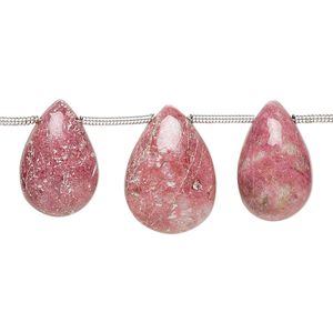 Thulite 1pkg7, hand-cut top-drilled flat teardrop bead natural graduated 12x8mm-17x12mm