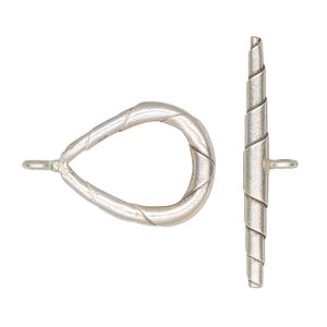 Clasp toggle 1pkg1 sterling silver, 24x18mm teardrop, antiqued 1-strand