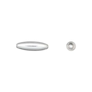Bead, silver-plated brass, 15x4.5mm oval. Sold per pkg of 100.