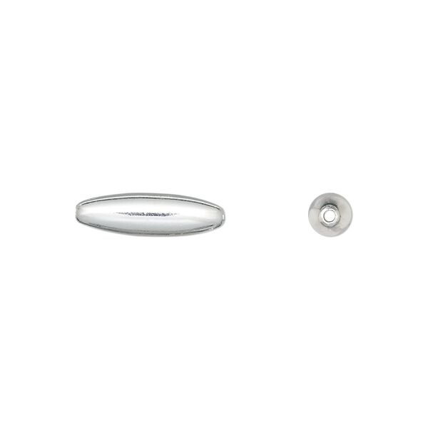 Bead, silver-plated brass, 15x4.5mm oval. Sold per pkg of 100. image number 0