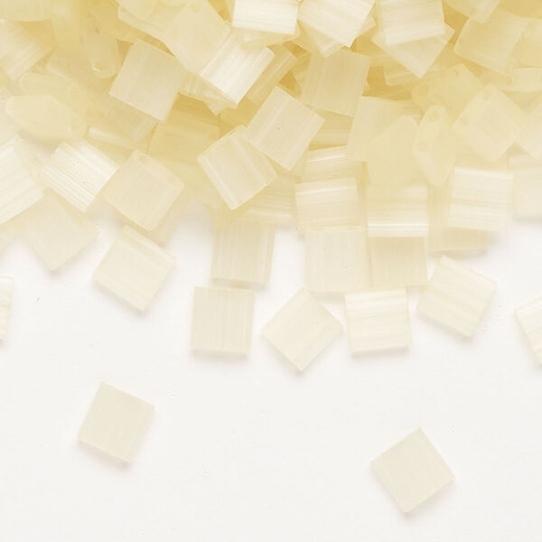 Seed bead, TILA®, glass, pkg/250g, 5mm full tila square, translucent silk luster light yellow (TL-2554-1). image number 0
